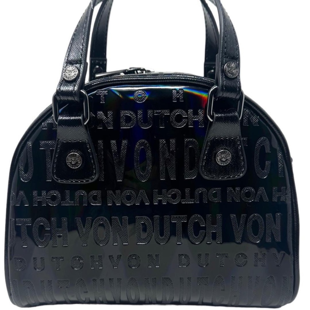Von Dutch Black Holographic Logo bowler bag